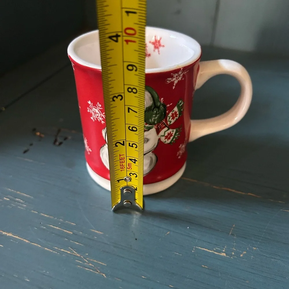 New Sur La Table Red Snowman Holiday Mini Mug with Green Accents